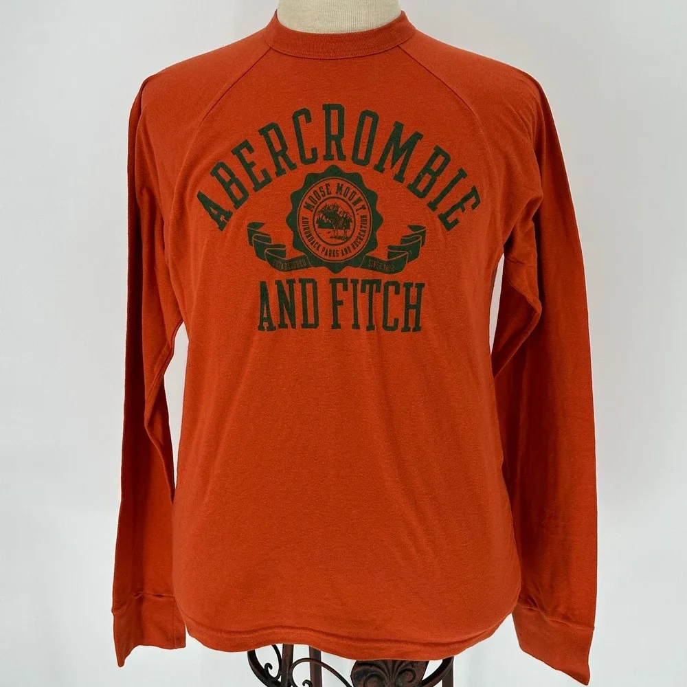 Vintage Abercrombie Fitch Y2K Long Sleeve Graphic T Shirt Orange XL Moose